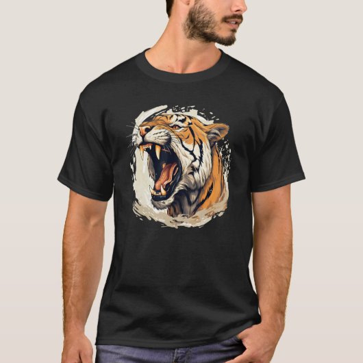 サーベルタイガーと大きなネコのためのかっこいいトラの顔 Tシャツ (正面)