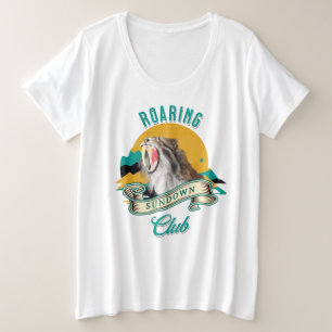 サーベルタイガー 咆哮する夕陽クラブ プラスサイズTシャツ