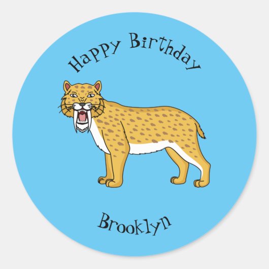 サーベル歯虎イラストレーション ラウンドシール (正面)