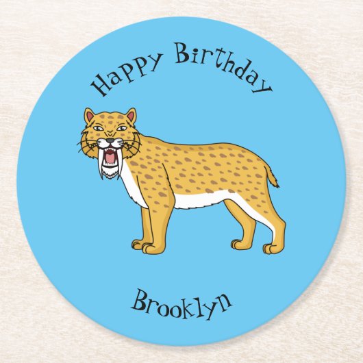 サーベル歯虎イラストレーション ラウンドペーパーコースター (正面)