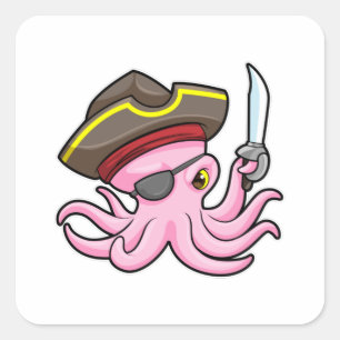 サーベル&アイパッチを使用した海賊としてのタコ スクエアシール