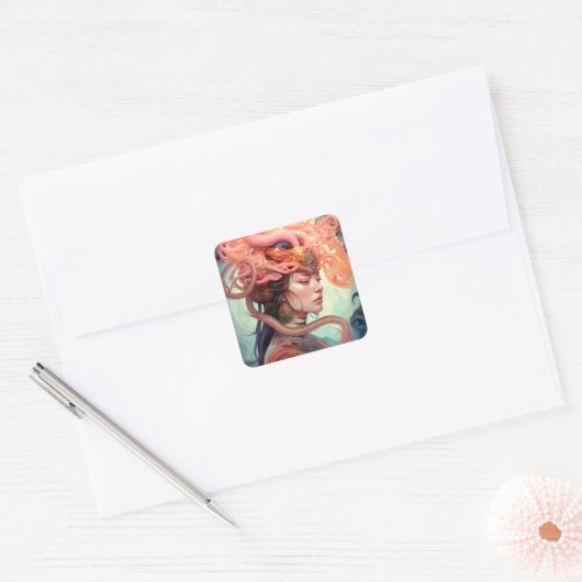 サーペントヘアレディファンタジーアート スクエアシール (封筒)