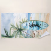 サーボードビーチヤシの木名 ビーチタオル (正面)