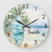 サーボードビーチヤシの木名 ラージ壁時計 (正面)