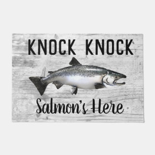 サーモンおもしろい魚釣りパンノックノック ドアマット