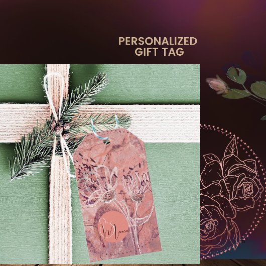 サーモンかわいらしガーリーピンクの花 ギフトタグ