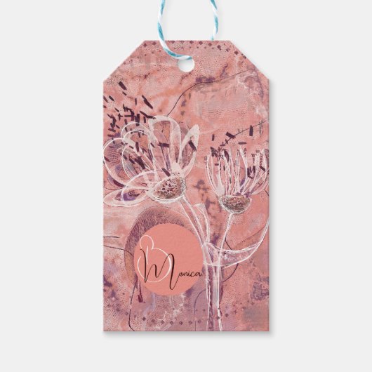 サーモンかわいらしガーリーピンクの花 ギフトタグ (正面)