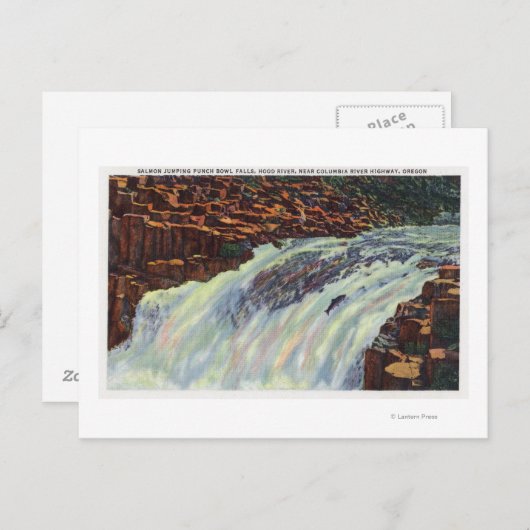サーモンがパンチボウル滝を飛び越える景観 ポストカード (正面/裏面)
