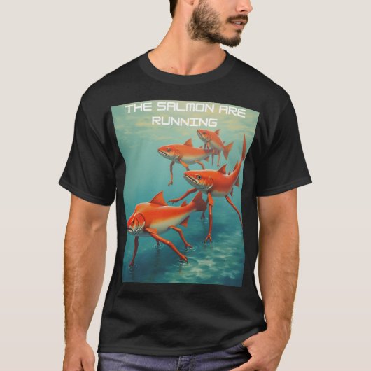 サーモンが遡上している Tシャツ (正面)