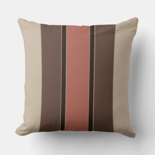 サーモンとコーヒーのストライプ クッション (正面)