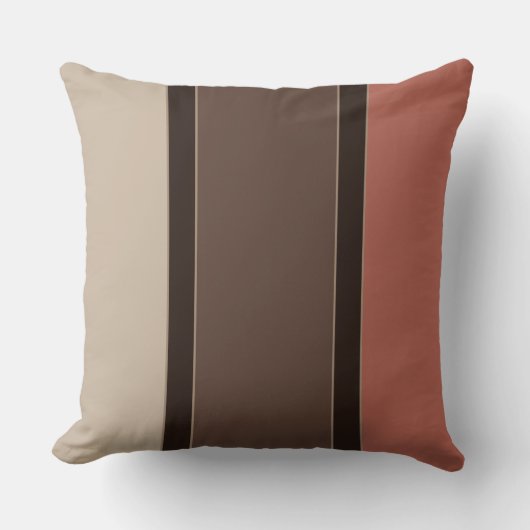 サーモンとコーヒーのストライプ クッション (正面)