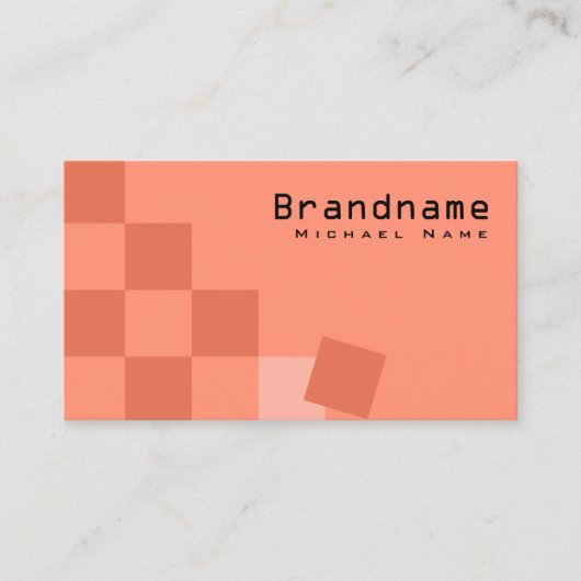 サーモンとコーラル市松模様にモダンとフォトシック 名刺 (正面)