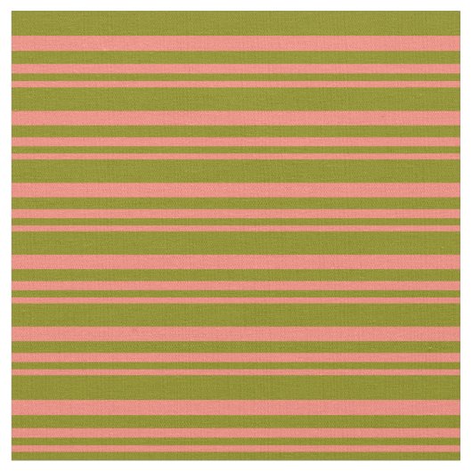 サーモンと緑の線のパターン ファブリック (クローズアップ)