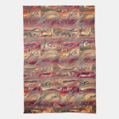 サーモンと赤いグラデーションで彫られた抽象芸術 キッチンタオル (縦)
