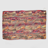 サーモンと赤いグラデーションで彫られた抽象芸術 ゴルフタオル (横)