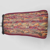 サーモンと赤いグラデーションで彫られた抽象芸術 ゴルフヘッドカバー (正面)