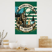 サーモンと魚釣り：湖のそばの日 ポスター (キッチン)