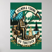 サーモンと魚釣り：湖のそばの日 ポスター (正面)