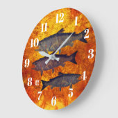 サーモンの学校 – 丸い壁時計 ラージ壁時計 (傾斜)