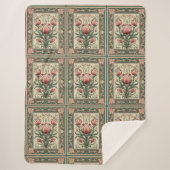 サーモンの華やかさとエメラルドグリーンオーナメント シェルパブランケット (正面)