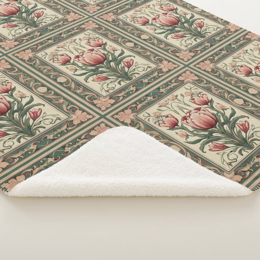 サーモンの華やかさとエメラルドグリーンオーナメント シェルパブランケット (3/4)