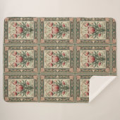 サーモンの華やかさとエメラルドグリーンオーナメント シェルパブランケット (正面(横))