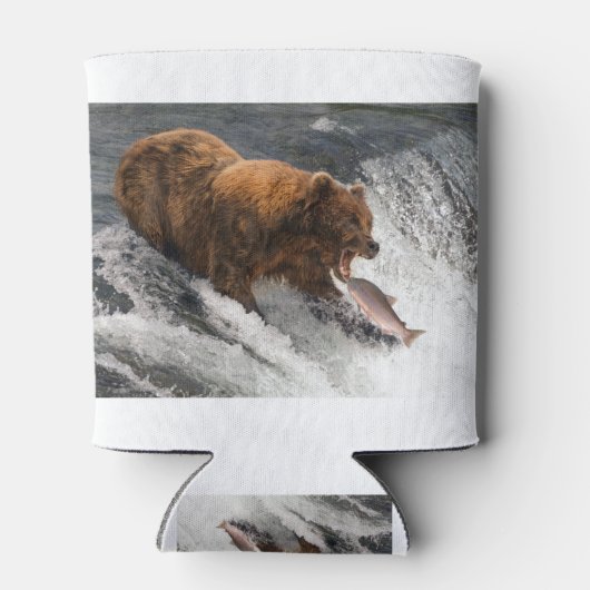 サーモンを口に入れようとしている 缶クーラー (裏面)