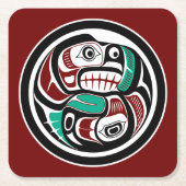 サーモンを追いかける北西太平洋沿岸のカワウソ スクエアペーパーコースター (正面)