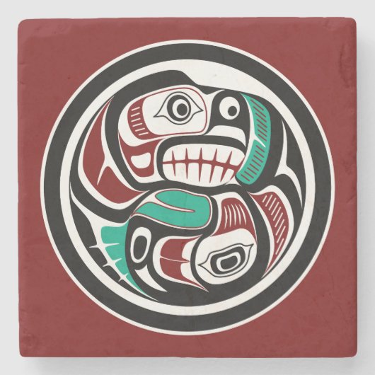 サーモンを追いかける北西太平洋沿岸のカワウソ ストーンコースター (正面)