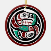 サーモンを追いかける北西太平洋沿岸のカワウソ セラミックオーナメント (正面)