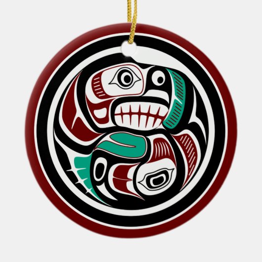 サーモンを追いかける北西太平洋沿岸のカワウソ セラミックオーナメント (正面)