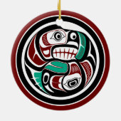 サーモンを追いかける北西太平洋沿岸のカワウソ セラミックオーナメント (裏面)