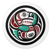 サーモンを追いかける北西太平洋沿岸のカワウソ セラミックノブ (正面)