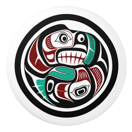 サーモンを追いかける北西太平洋沿岸のカワウソ セラミックノブ (正面)