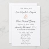 サーモンエレガントアンパサンド付きシャンパンきらめく 招待状 (正面/裏面)