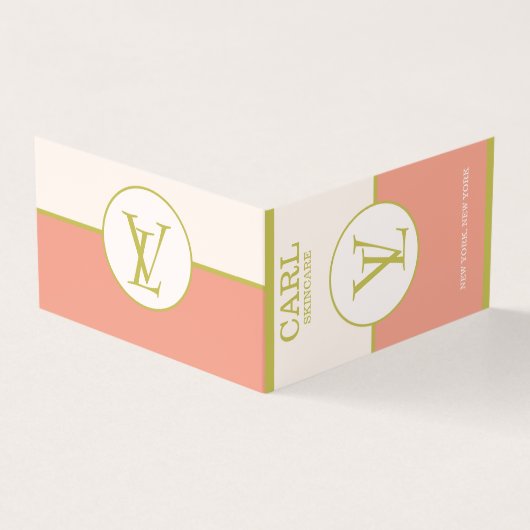 サーモンエレガントピンクダブルモノグラム 名刺 (外部)