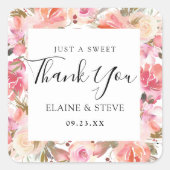 サーモンエレガントピンクフローラ結婚式の引き出物 スクエアシール (正面)