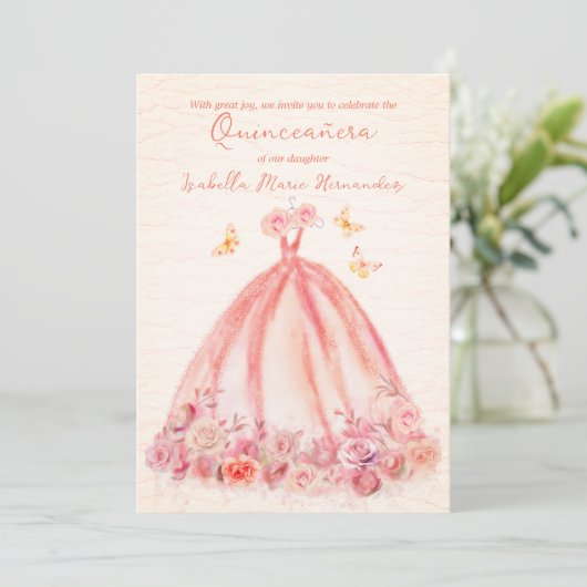 サーモンエレガントフローラ蝶キンセアニラ 招待状 (スタンド正面)