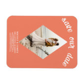 サーモンオレンジダイヤモンドフォトウェディングデートを保存 マグネット (横)