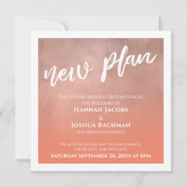 サーモンオンブレ延期結婚式新しい計画カード 招待状