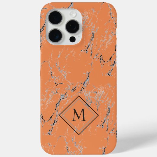 サーモンカスタムオレンジの上の灰色の黒い大理石のパターン Case-Mate iPhoneケース (裏面)