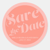 サーモンコーラルフローリッシュタイポグラフィ保存日 ラウンドシール (正面)