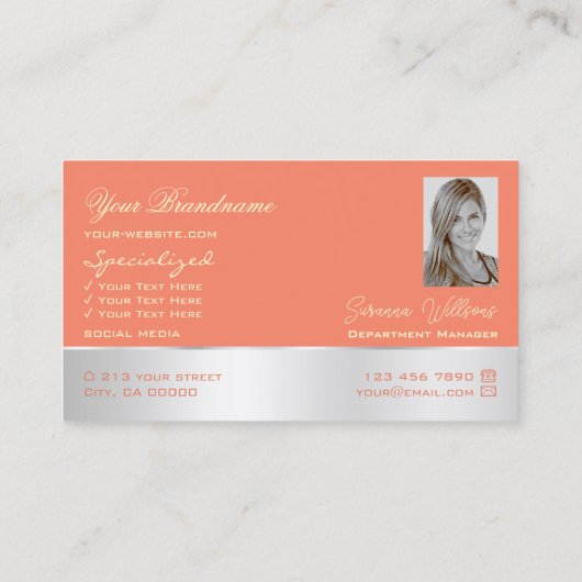 サーモンシルバーデカールかわいいバラの花（写真付き） 名刺 (裏面)