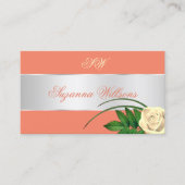 サーモンシルバーデカールかわいいバラフラワーとイニシャル 名刺 (正面)