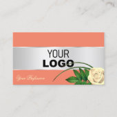 サーモンシルバーデコールバラフラワーロゴと写真を追加 名刺 (正面)