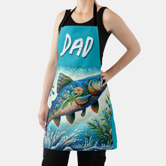 サーモンジャンピングモザイクフローラブルーグリーンピーチ エプロン (インサイチュ)