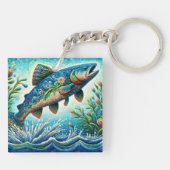 サーモンジャンピングモザイクフローラブルーグリーンピーチ キーホルダー (裏面)