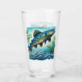サーモンジャンピングモザイクフローラブルーグリーンピーチ タンブラーグラス (正面)