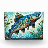 サーモンジャンピングモザイクフローラブルーグリーンピーチ フォトブロック (正面)