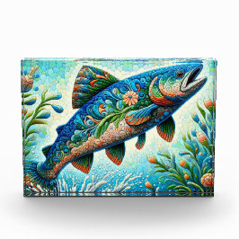 サーモンジャンピングモザイクフローラブルーグリーンピーチ フォトブロック